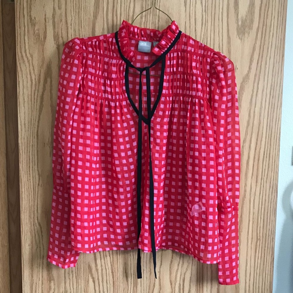 ASOS Check Tie Neck Blouse